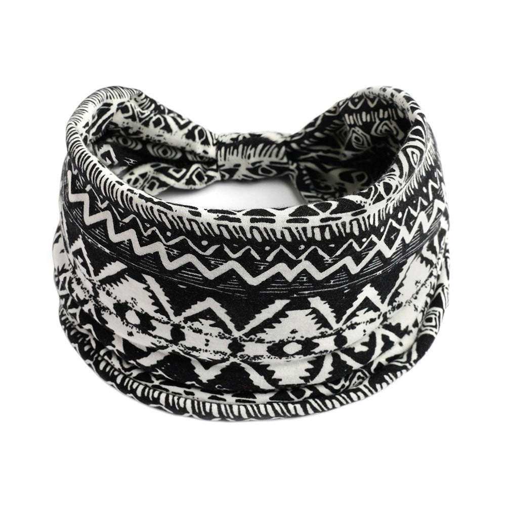 Bohemian Cashew Yoga Sports Headband by cj, black and white aztec print, absorbent