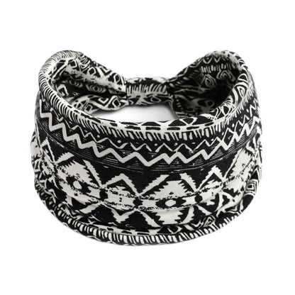Bohemian Cashew Yoga Sports Headband by cj, black and white aztec print, absorbent