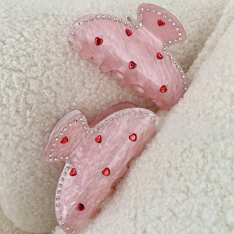 Exquisite Rhinestone Love Pink Grip Japanese And Korean Ins Sweet Girly Exquisite Back Head Shark Clip New Female by edenista