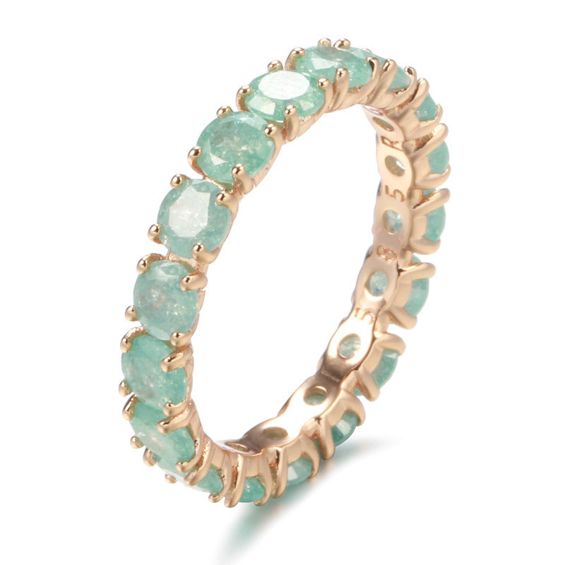 French Retro Champagne Gold Blue Ice Flower Zirconium Full Diamond Ring by edenista