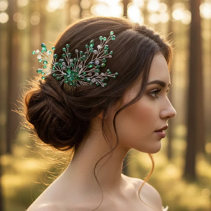 Green Crystal Branch Bridal Headpiece