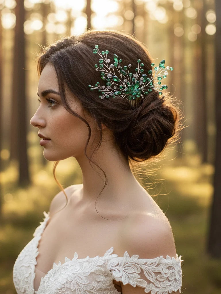 Green Crystal Branch Bridal Headpiece