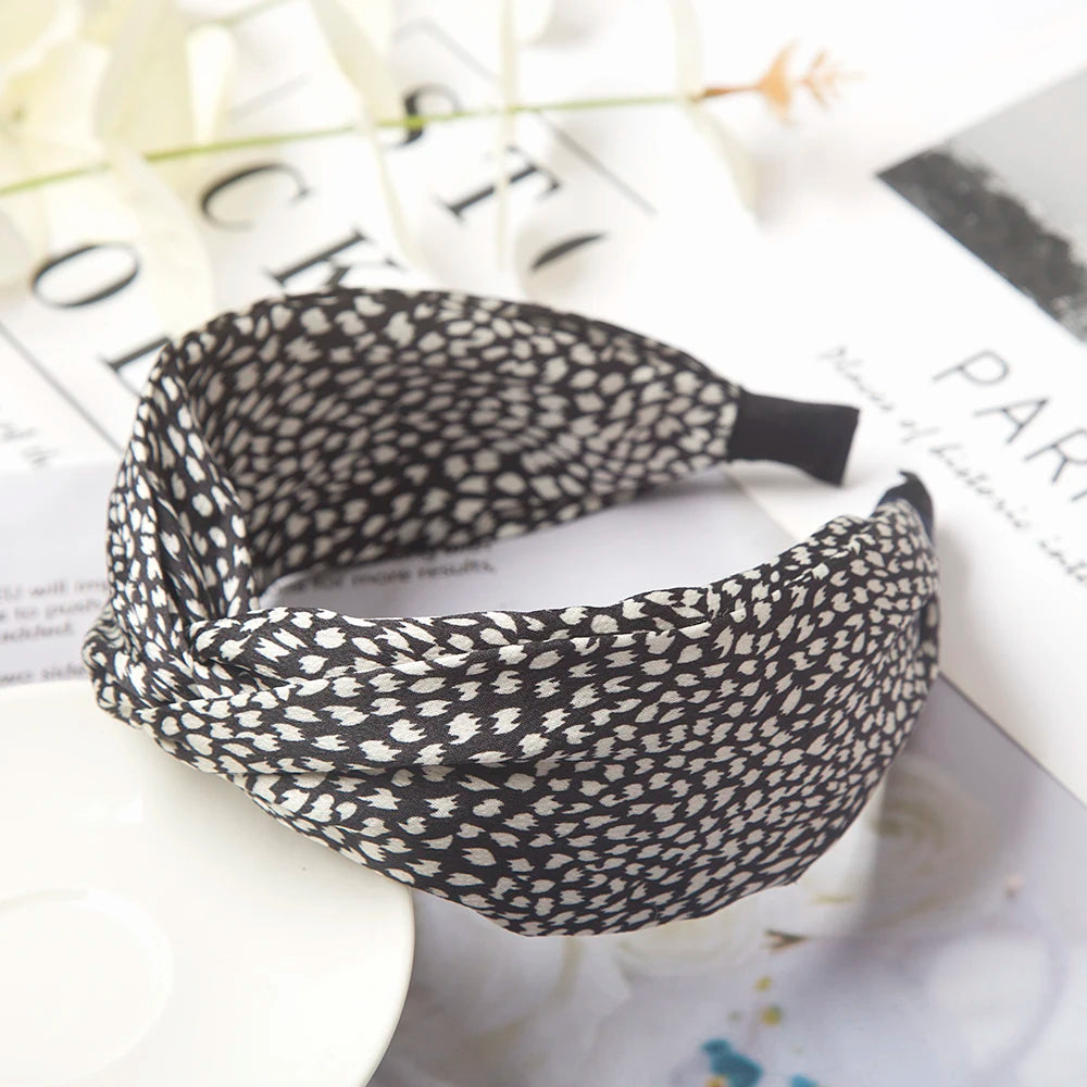 Wide Cross Leopard Print Headband – Elastic Bow Hair Hoop for Women & Girls