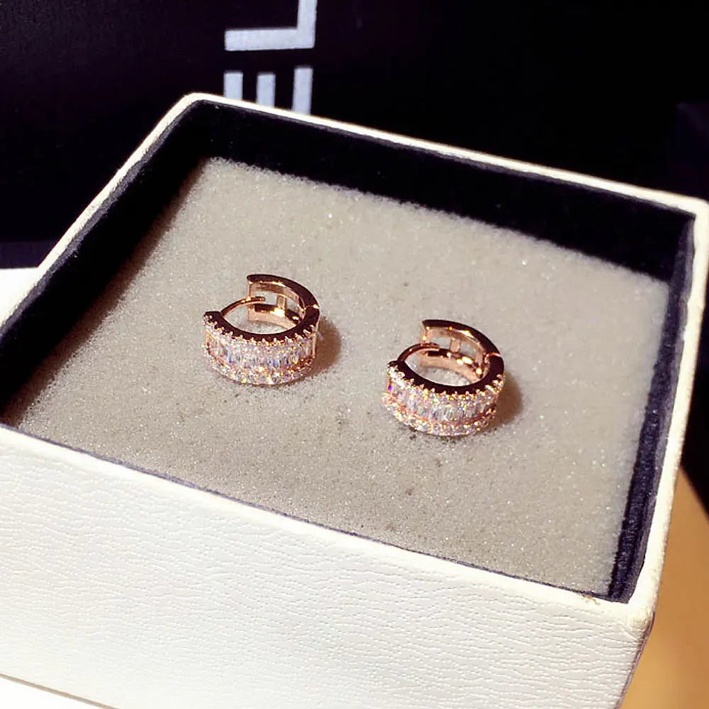 Round Micro Inlaid Zircon Clip-On Earrings – Gold Tone