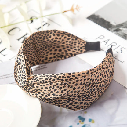 Wide Cross Leopard Print Headband – Elastic Bow Hair Hoop for Women & Girls