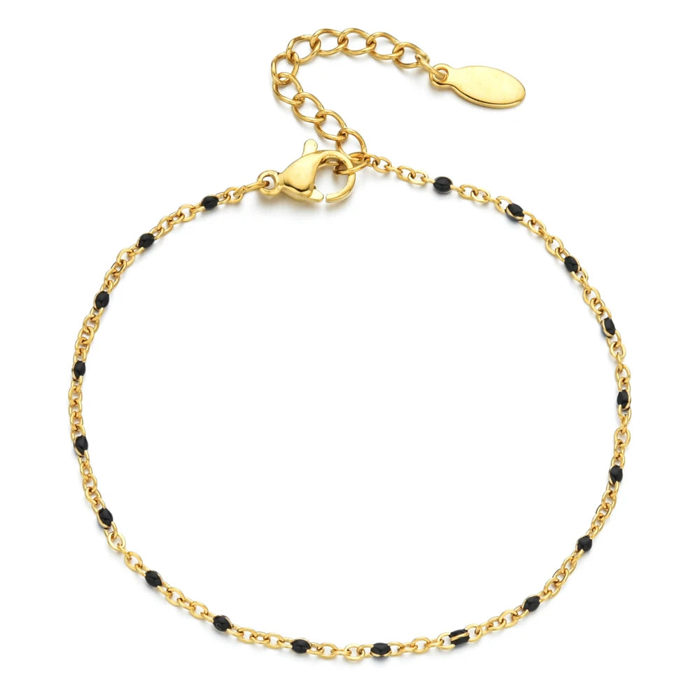 Colourful Thin Link Chain Stainless Steel Bracelet for Women