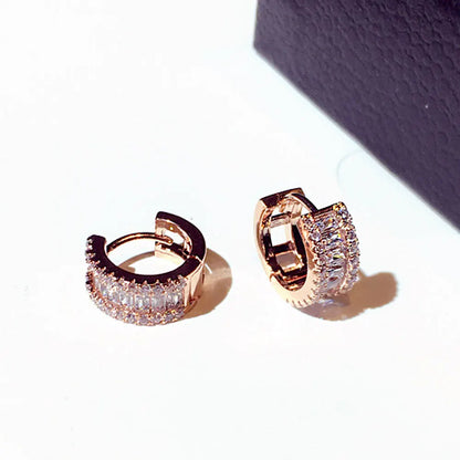 Round Micro Inlaid Zircon Clip-On Earrings – Gold Tone
