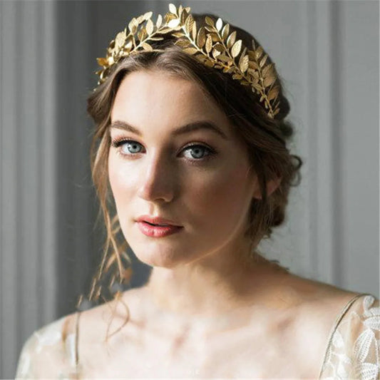 Gold Leaf Bridal Headband Tiara Crown