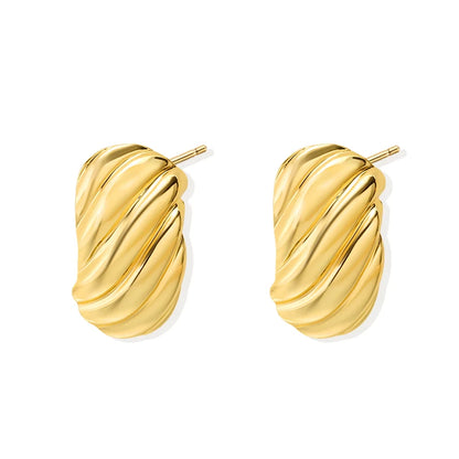 Trendy Gold-Plated Stainless Steel Ripple Wave Stud Earrings for Women by edenista