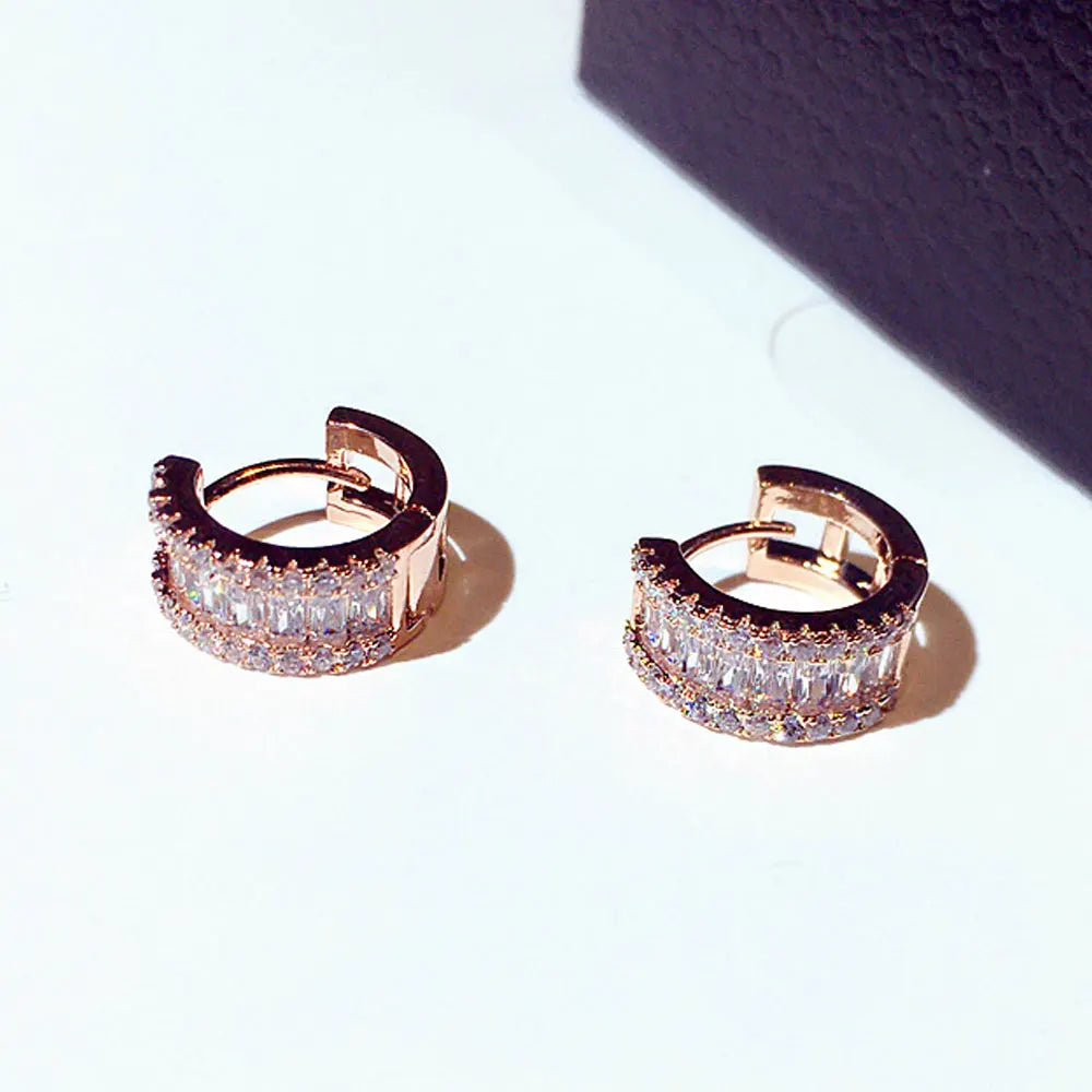 Round Micro Inlaid Zircon Clip-On Earrings – Gold Tone