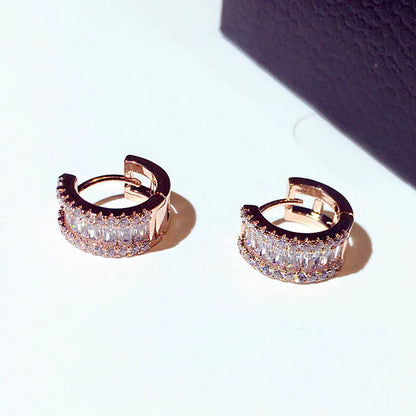 Round Micro Inlaid Zircon Clip-On Earrings – Gold Tone