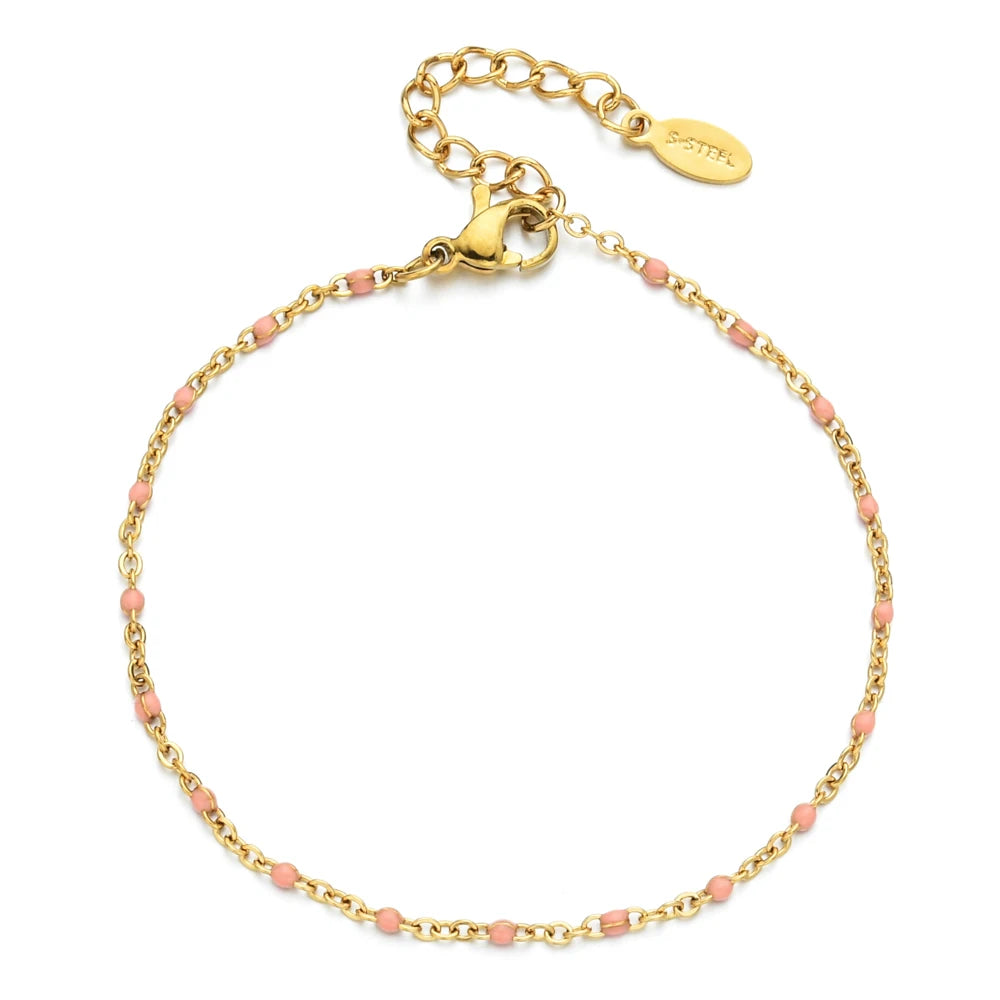 Colourful Thin Link Chain Stainless Steel Bracelet for Women