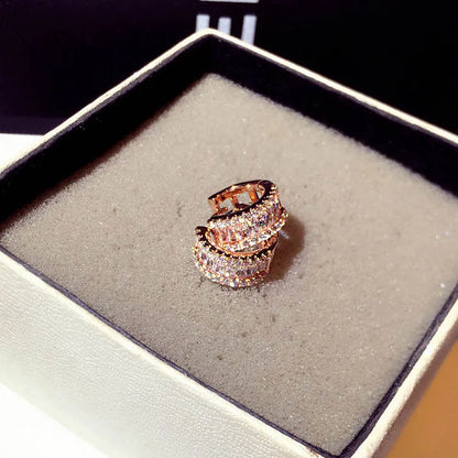 Round Micro Inlaid Zircon Clip-On Earrings – Gold Tone