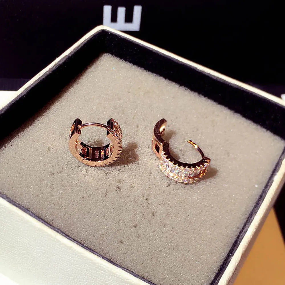 Round Micro Inlaid Zircon Clip-On Earrings – Gold Tone