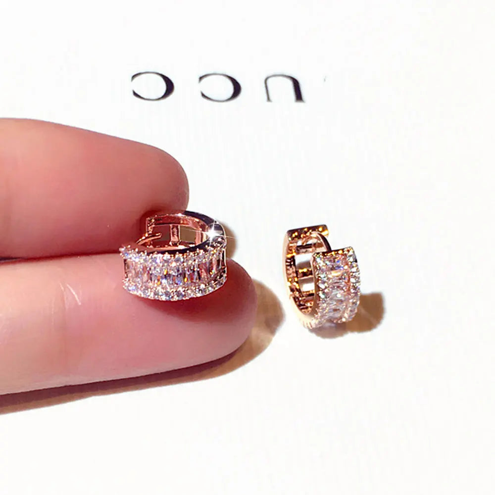 Round Micro Inlaid Zircon Clip-On Earrings – Gold Tone