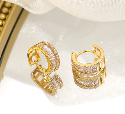 Round Micro Inlaid Zircon Clip-On Earrings – Gold Tone