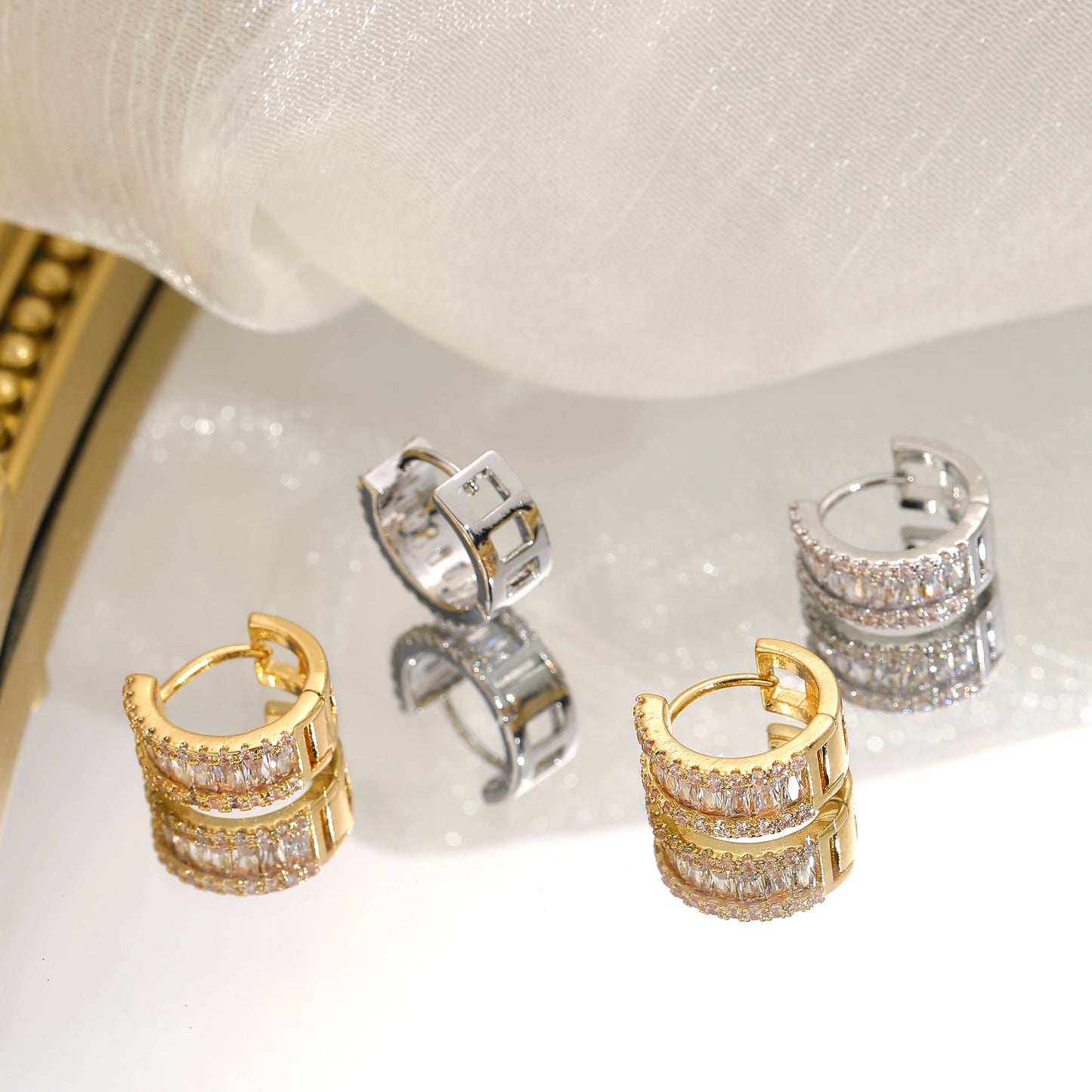 Edenista JUWANG round rhinestone ear studs set of 6 in gold and silver tones, minimalist luxury earrings