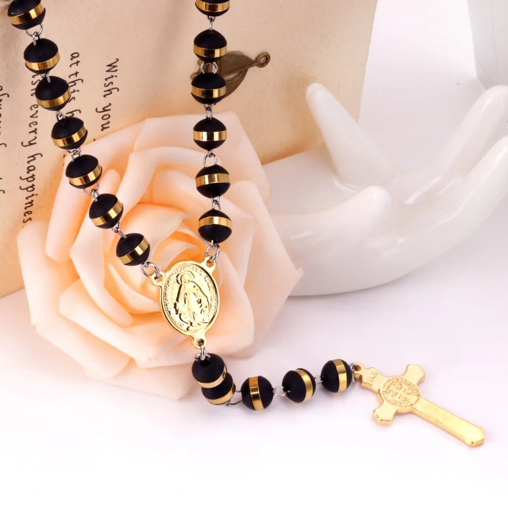 Virgin Mary Cross Pendant Stainless Steel Necklace