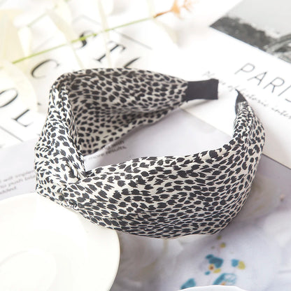 Wide Cross Leopard Print Headband – Elastic Bow Hair Hoop for Women & Girls