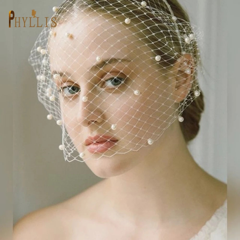 Pearl Beads Bridal Birdcage Veil