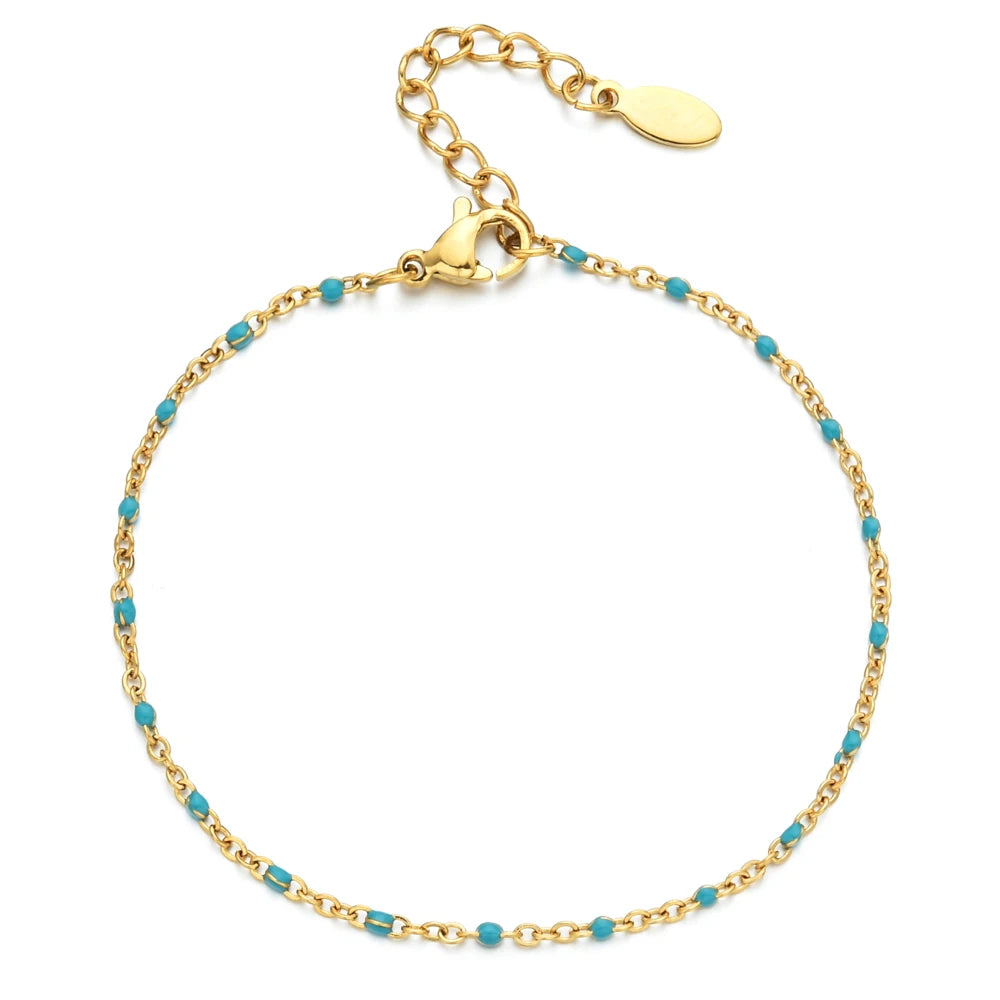 Colourful Thin Link Chain Stainless Steel Bracelet for Women