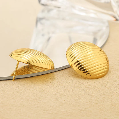 Stainless Steel Gold-Plated Round Stud Earrings with Striped Texture by edenista