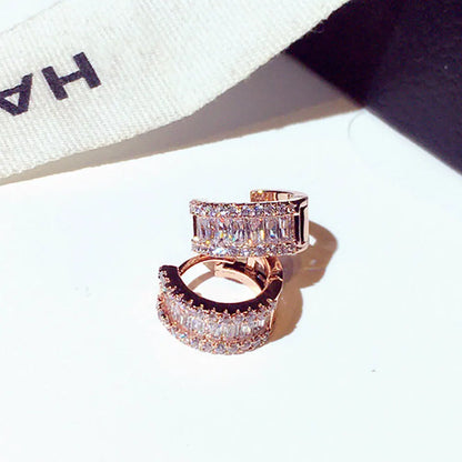 Round Micro Inlaid Zircon Clip-On Earrings – Gold Tone