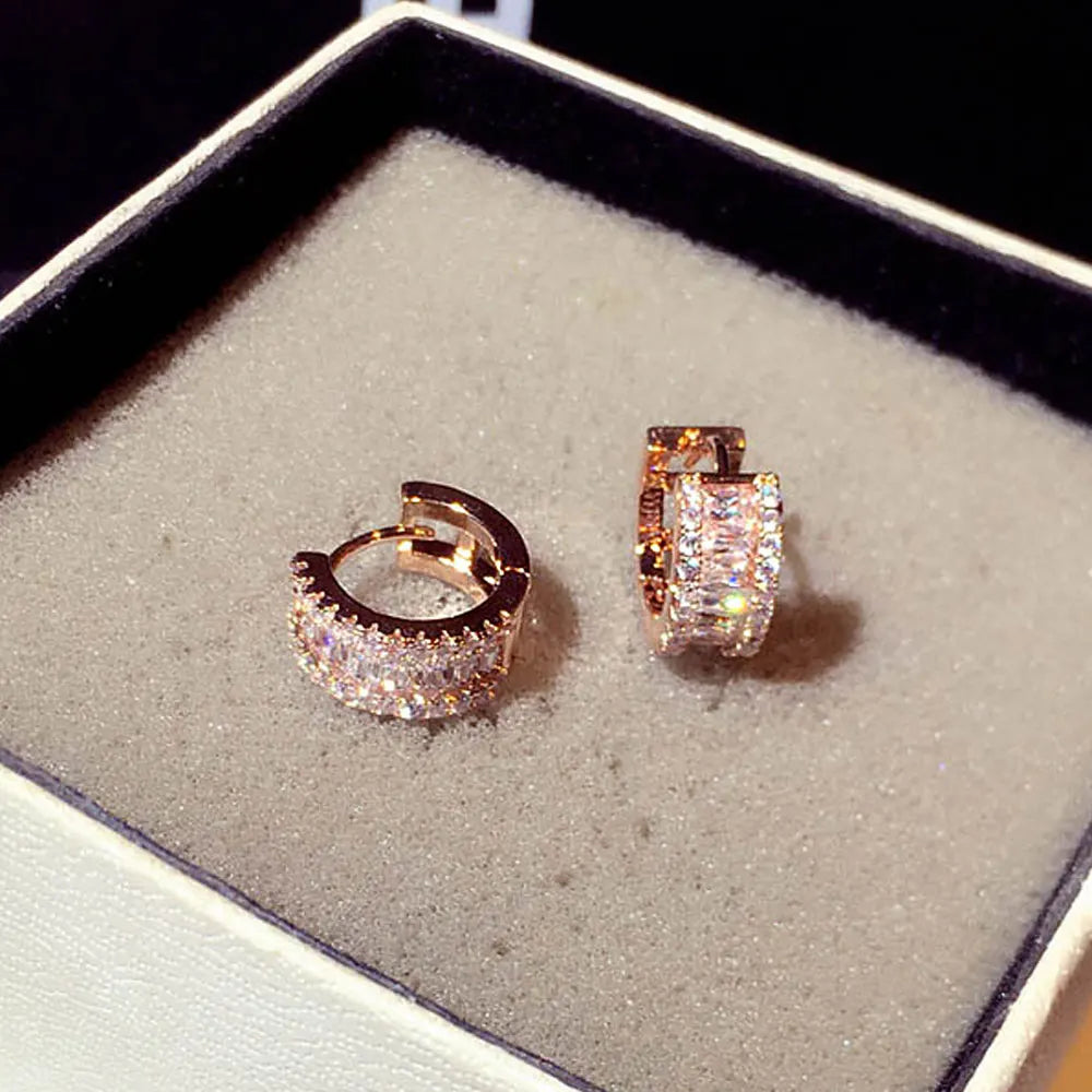 Round Micro Inlaid Zircon Clip-On Earrings – Gold Tone