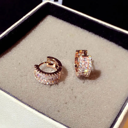 Round Micro Inlaid Zircon Clip-On Earrings – Gold Tone