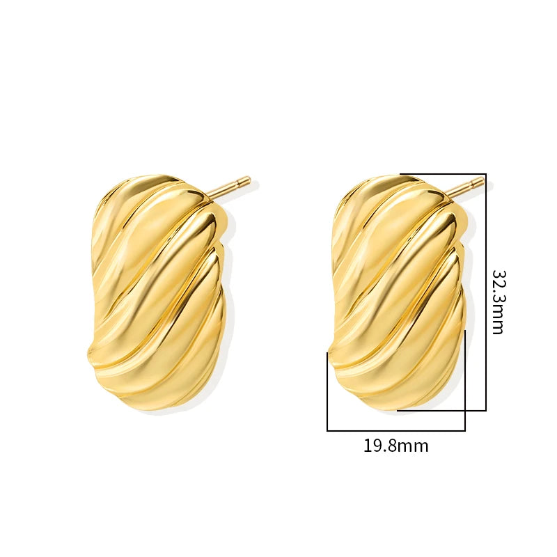 Trendy Gold-Plated Stainless Steel Ripple Wave Stud Earrings for Women by edenista