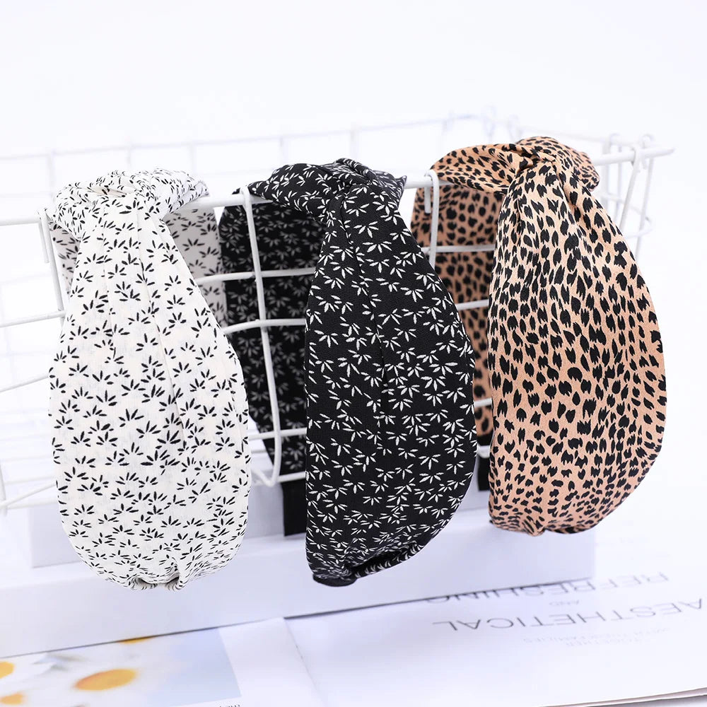Wide Cross Leopard Print Headband – Elastic Bow Hair Hoop for Women & Girls