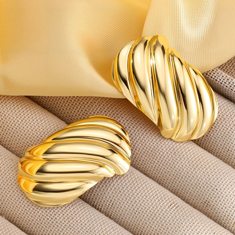 Trendy Gold-Plated Stainless Steel Ripple Wave Stud Earrings for Women by edenista