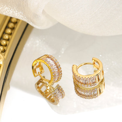 Round Micro Inlaid Zircon Clip-On Earrings – Gold Tone
