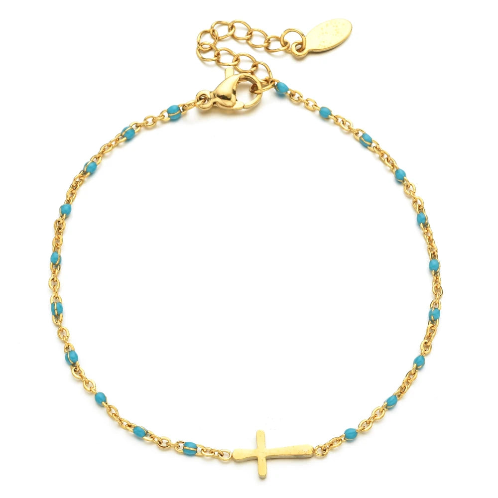 Boho Thin Link Chain Charm Bracelet for Women – Gold
