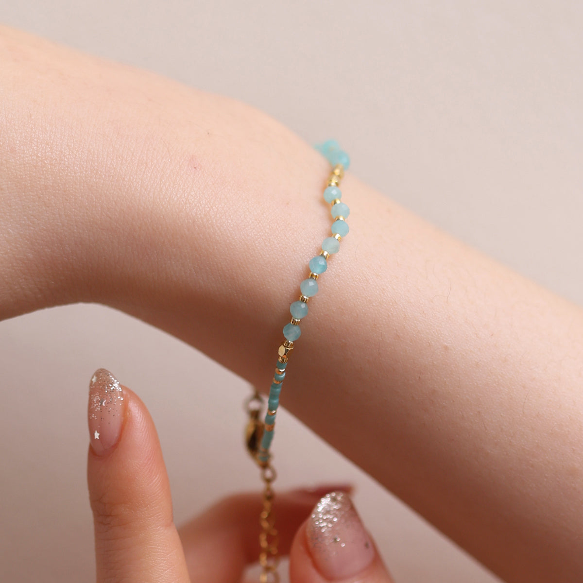 Milky aquamarine beaded bracelet