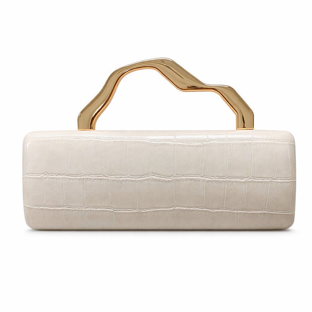 Edenista cream crocodile-pattern PU evening clutch with gold-tone handle
