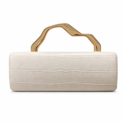 Edenista cream crocodile-pattern PU evening clutch with gold-tone handle
