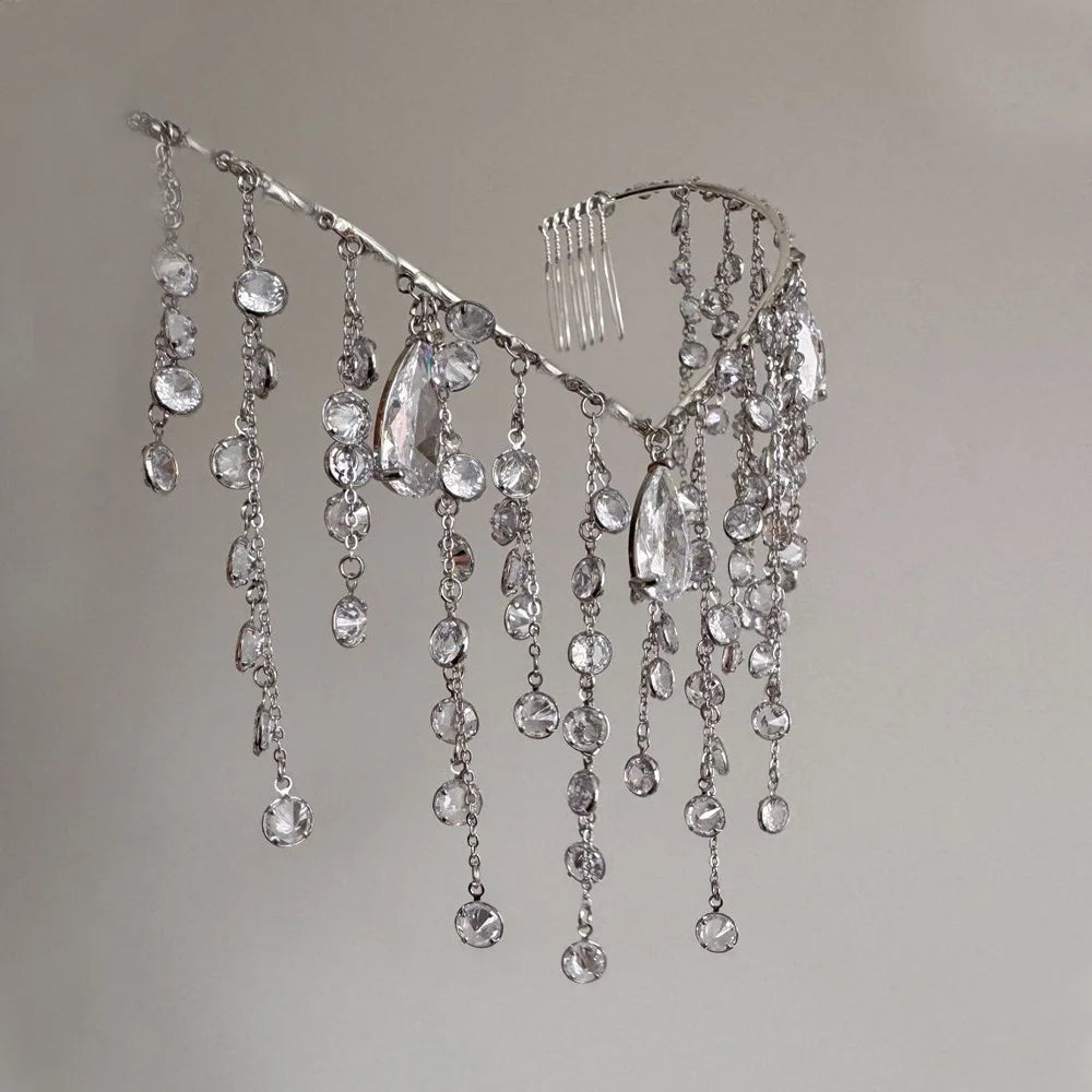 Rhinestone Tassel Headband Bridal