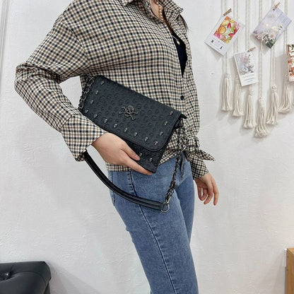 PU Leather Flap Shoulder Bag for Women – Gothic Chain