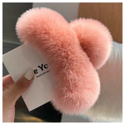 Faux Fur Plush Large Hair Claw Clip – Solid Color Barrette for Thick Hair