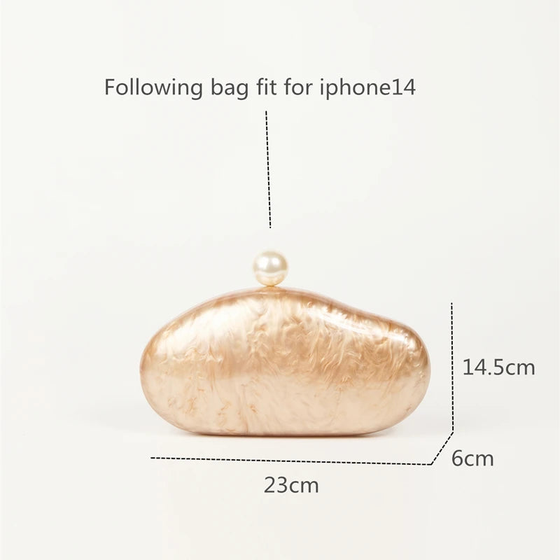Shell clutch bag Edenista; acrylic ivory pearl color with pearl clasp, 23x6x14.5 cm