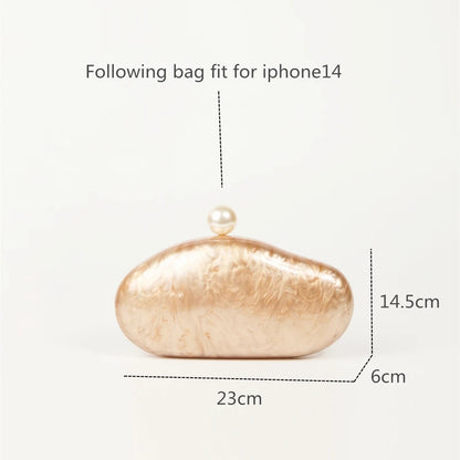 Shell clutch bag Edenista; acrylic ivory pearl color with pearl clasp, 23x6x14.5 cm