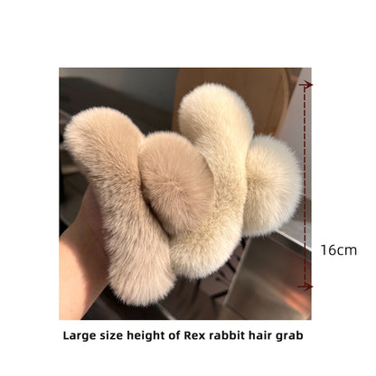 Faux Fur Plush Large Hair Claw Clip – Solid Color Barrette for Thick Hair