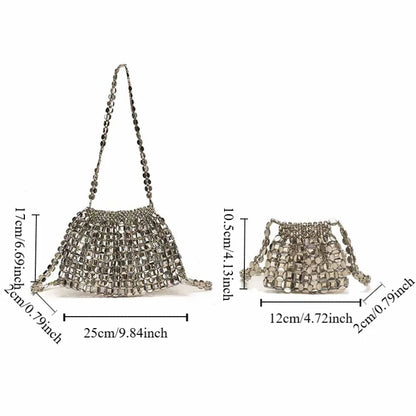 Sequin evening bag set by Edenista: two silver glitter underarm/shoulder purses with chain straps