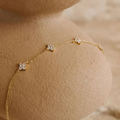 18K Gold Plated Zircon Four Leaf Collar Chain Necklace for Women