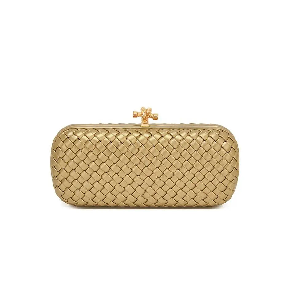 Edenista gold woven PU evening clutch with gold-tone clasp