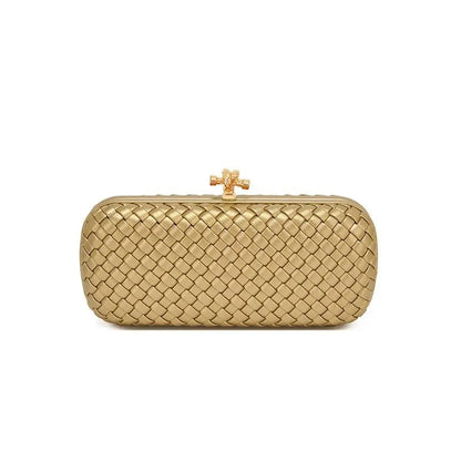 Edenista gold woven PU evening clutch with gold-tone clasp