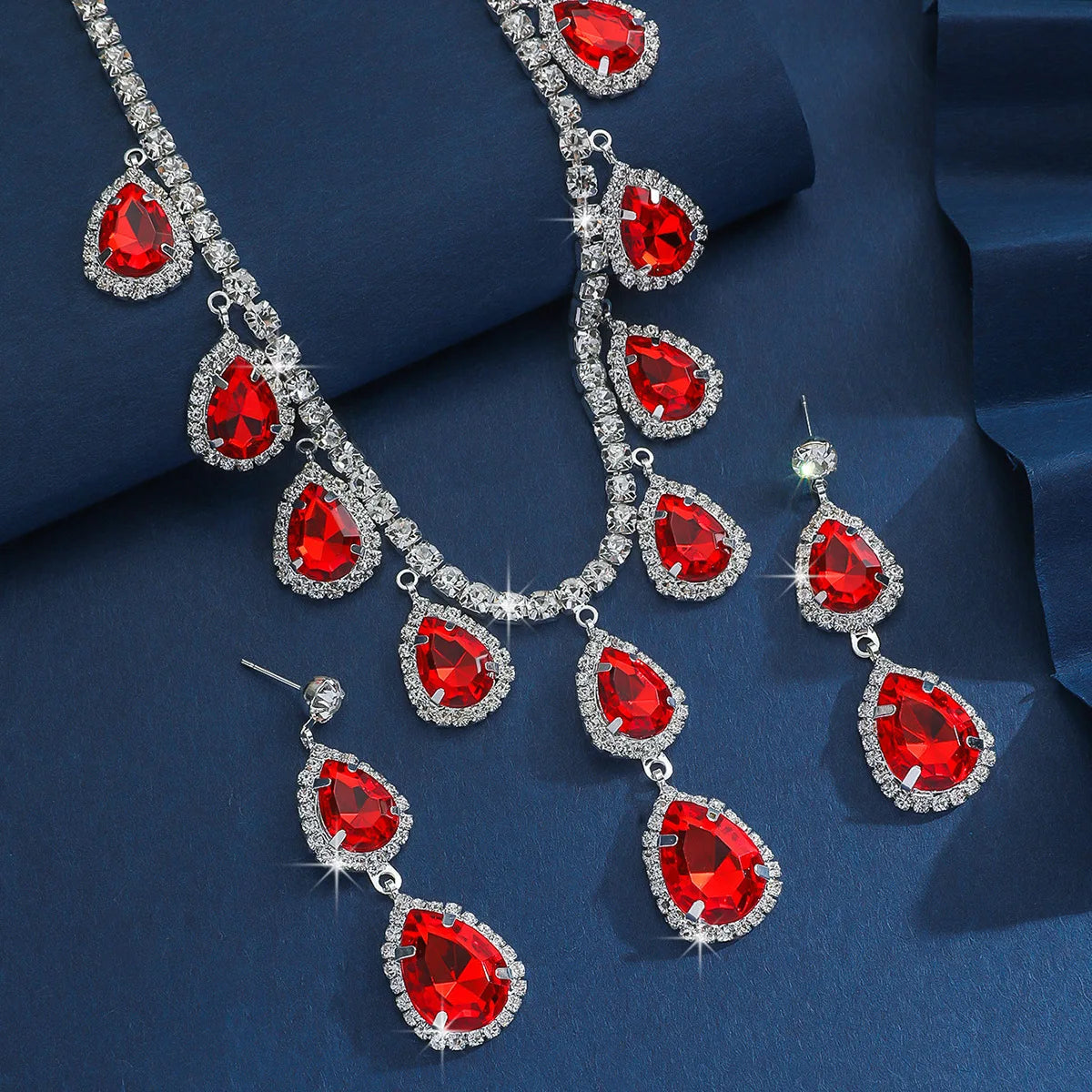 Elegant Crystal Decorated Jewelry Set Trendy Pendant Necklace & Dangle Earrings by edenista