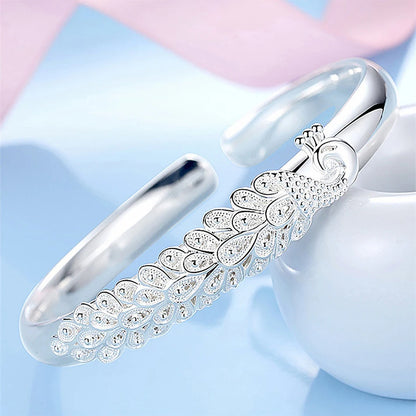 925 Sterling Silver Peacock Bangle Bracelet for Women