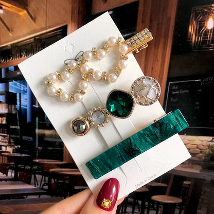 Acrylic Pearl Hair Clip Set – Geometric Hairgrip Barrettes for Women & Girls
